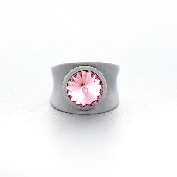 BAGUE EN ACIER CONCAVE SWAROVSKI LIGHT AMETHYST