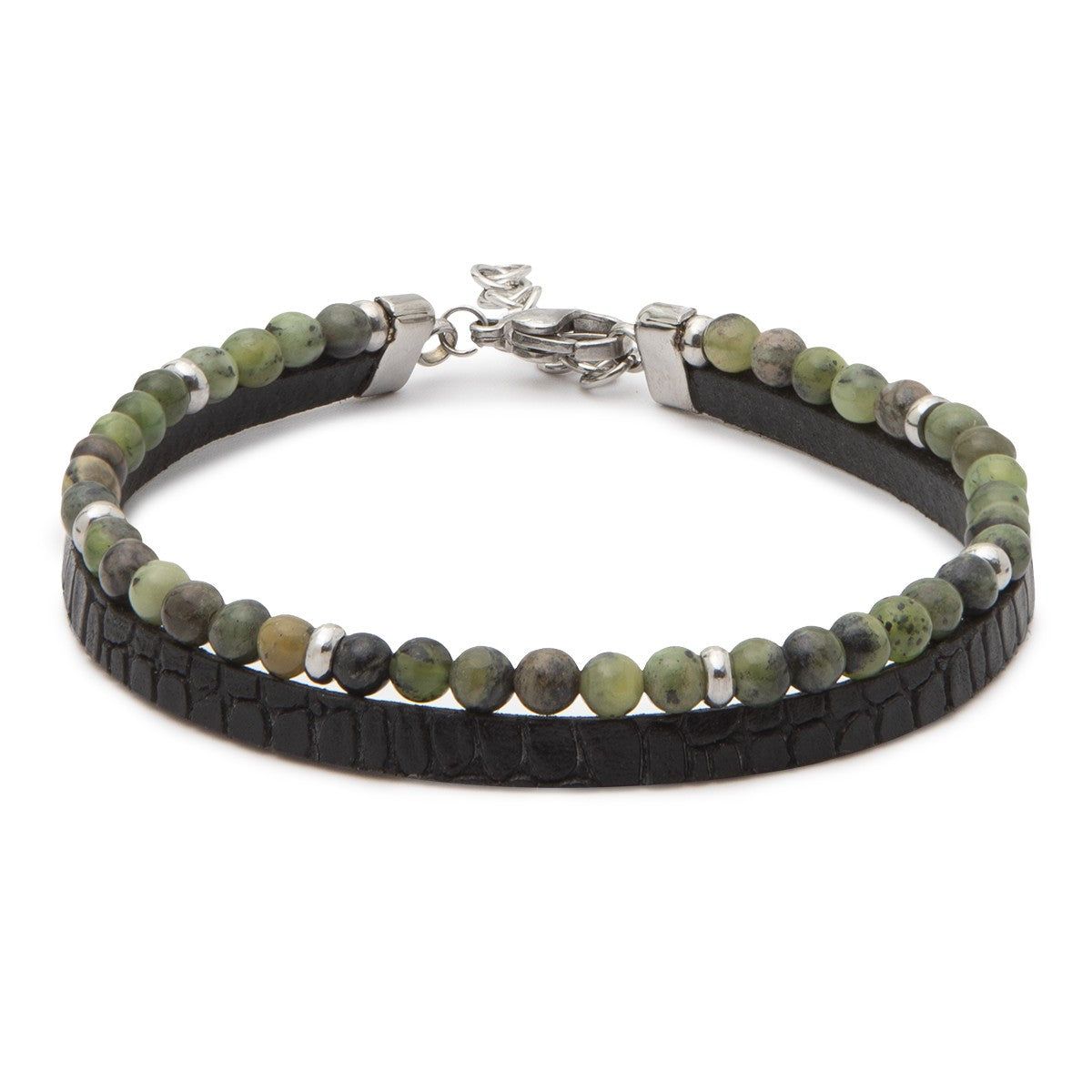 PULSERA CUERO Y PIEDRAS VERDES