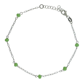SILVER ANKLE BRACELET WITH GREEN BALLS