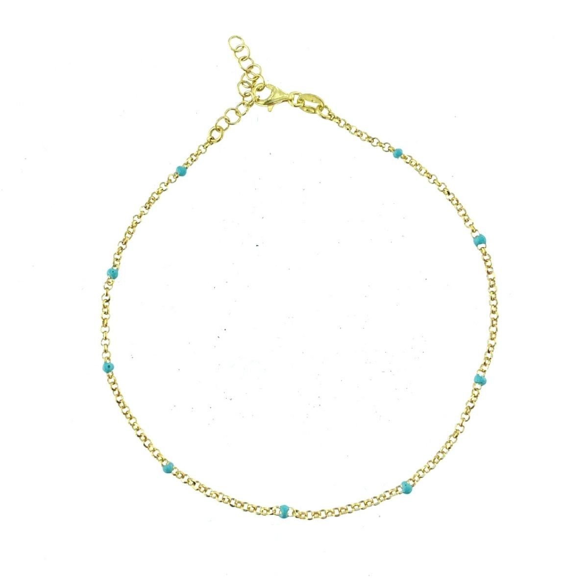 SILVER ANKLET WITH GOLDEN PLATED AND TURQUOISE BALLS