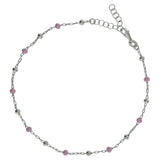 SILVER AND PINK ENAMEL BALL ANKLE BRACELET