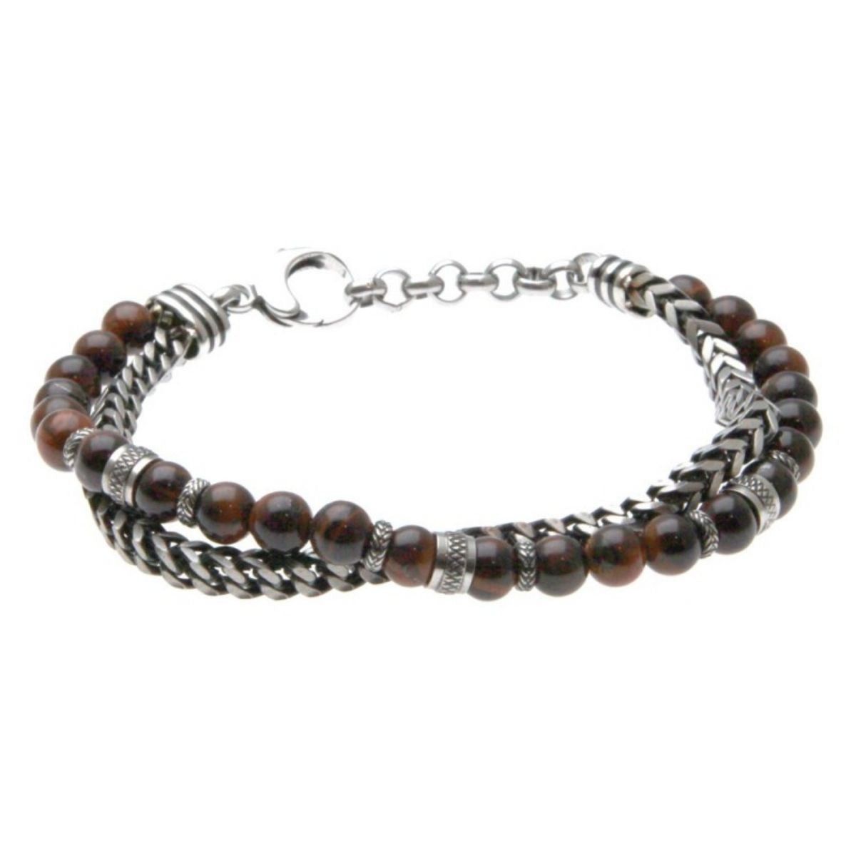 STEEL AND TIGER EYE STONES BRACELET