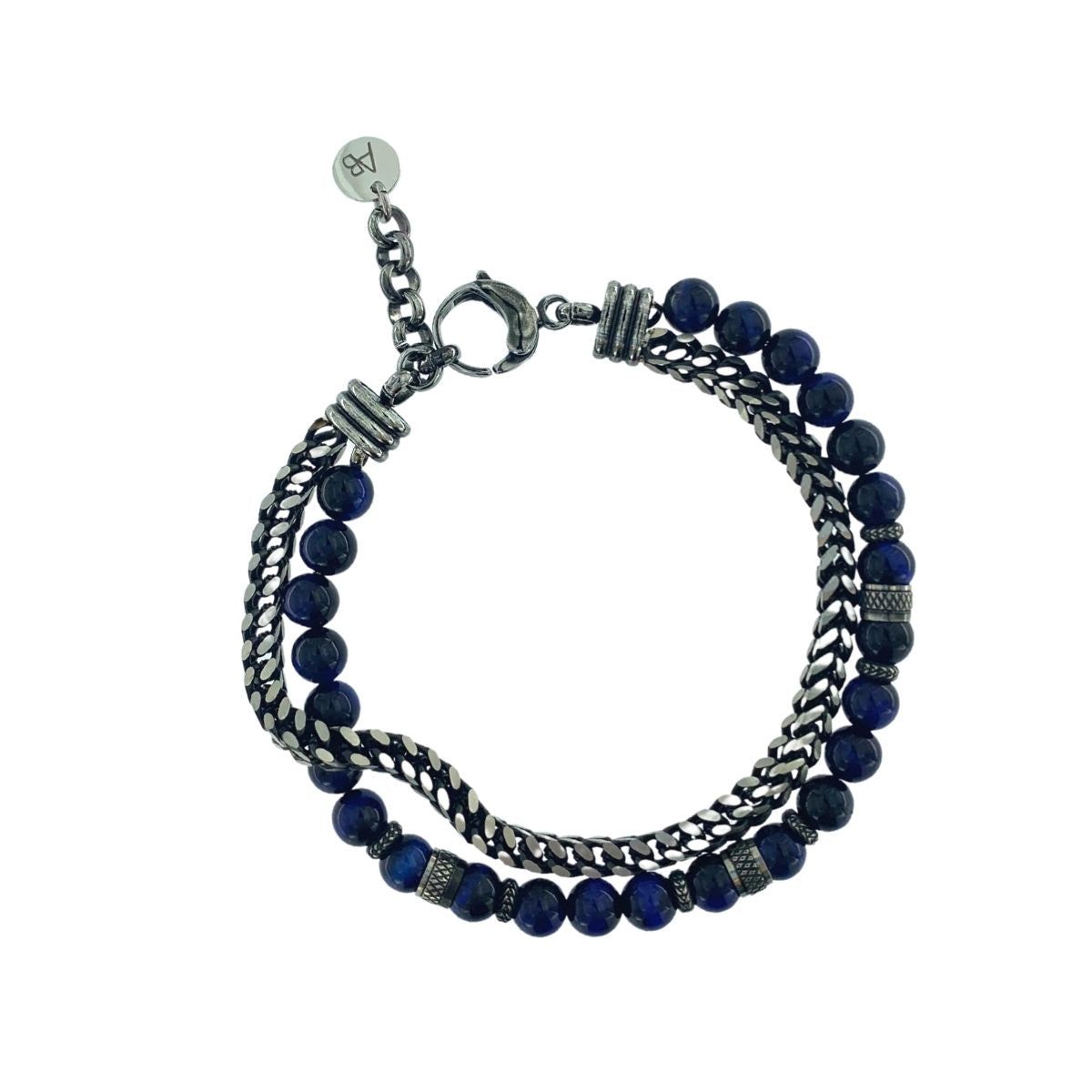 STEEL AND BLUE TIGER EYE BRACELET
