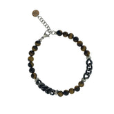 COMBINED STEEL AND TIGER EYE BRACELET