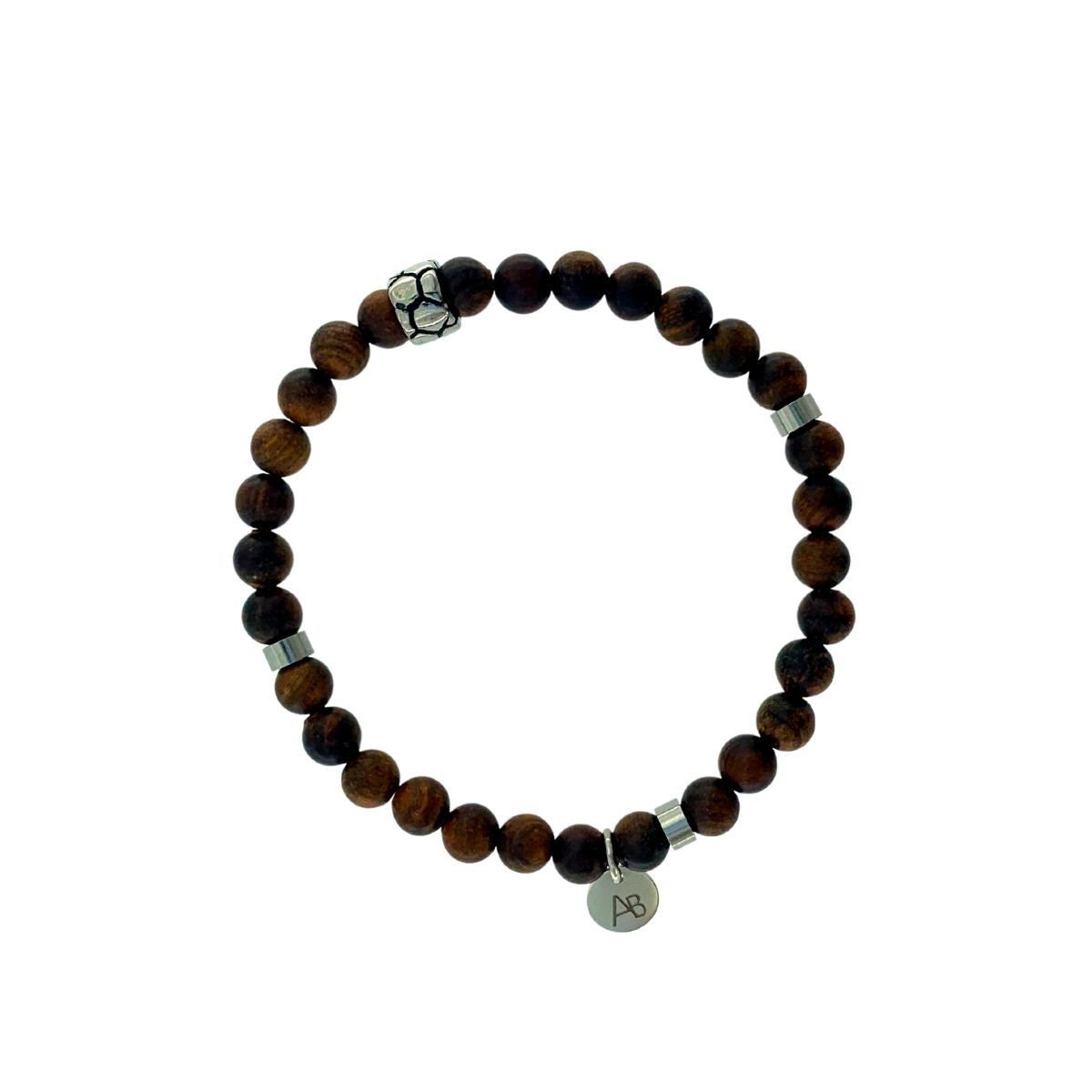 BROWN WOOD AND STEEL BRACELET