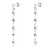 BOUCLES D'OREILLES CARRÉES ET CRISTAL À FACETTES FUCHSIA ET LILAS