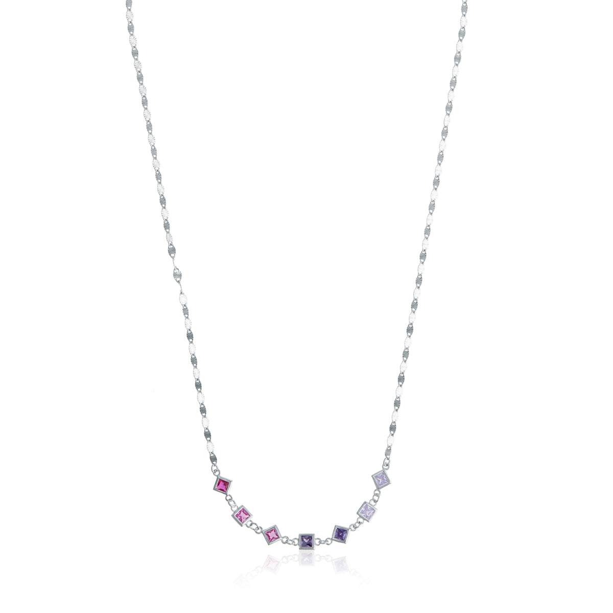 SQUARE AND FUCHSIA AND LILAC FACETED CRYSTAL CHOKER