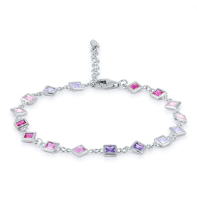 SQUARE BRACELET AND FUCHSIA AND LILAC FACETED CRYSTAL