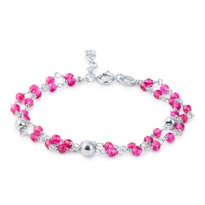 FUCHSIA BRACELET DOUBLE SILVER BEADS