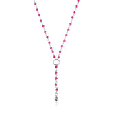 COLLIER CHAPELET FUCHSIA AVEC ANNEAU ET BOULE ARGENT