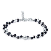 PULSERA NEGRA DOBLE BOLITAS DE PLATA