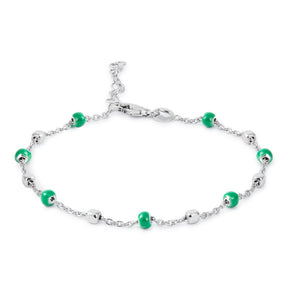 BRACELET WITH GREEN ENAMEL BEADS AND SILVER CUBES