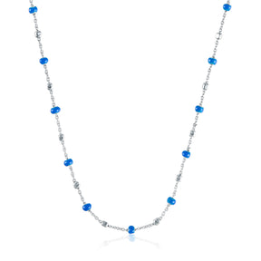 COLLIER BOULES ÉMAIL BLEUE ET CUBES ARGENT