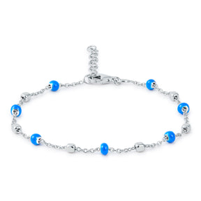 BLUE ENAMEL BEADS AND SILVER CUBES BRACELET