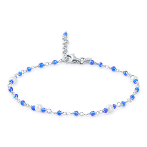 BLUE BEADS AND PEARLS BRACELET