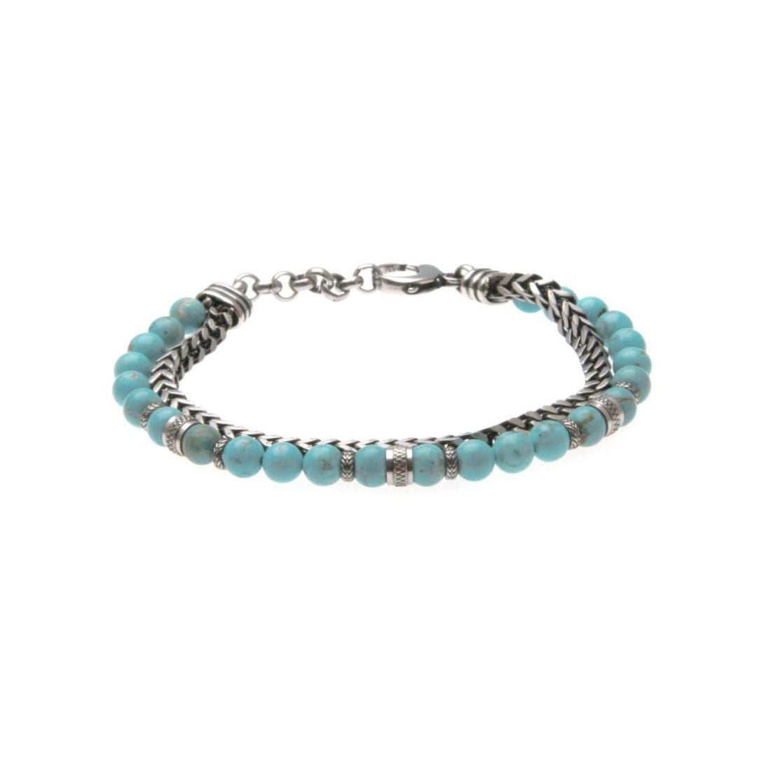 STEEL CHAIN ​​BRACELET WITH TURQUOISE BALLS