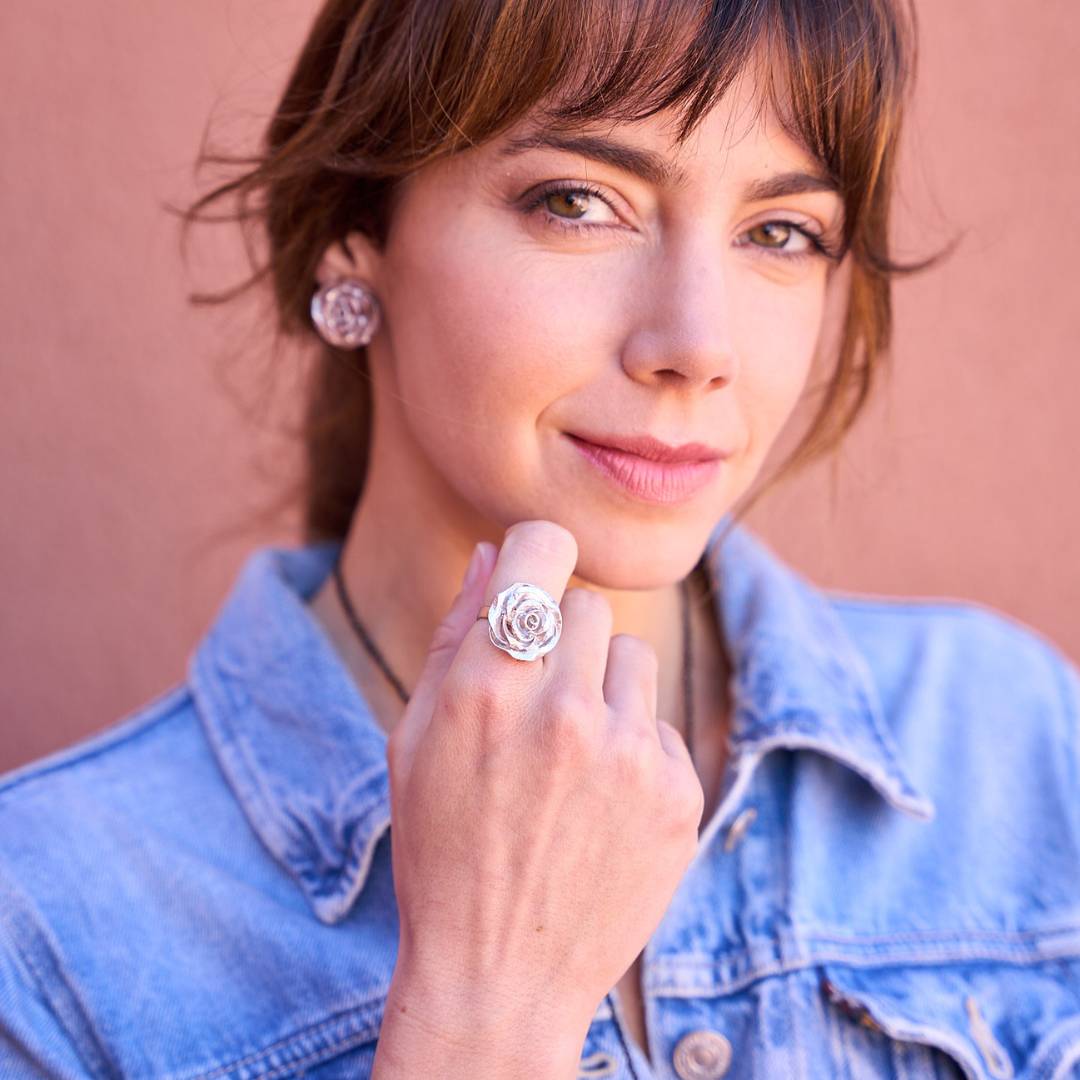 BAGUE ROSE ARGENT MAT