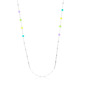 LONG NECKLACE WITH 8 CLEAR ENAMEL BEADS