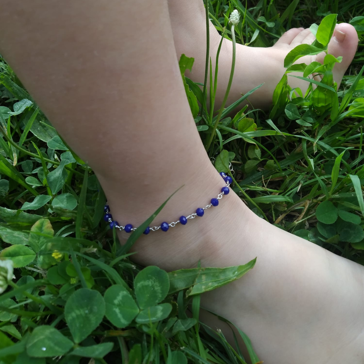 SILVER CHILDREN'S ANKLET WITH BLUE BEADS