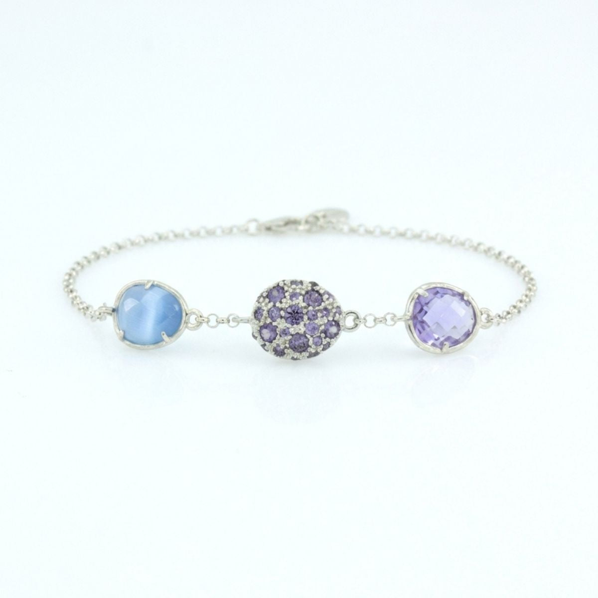 PULSERA CAPRI PLATA Y CRISTAL LAVANDA Y AZUL