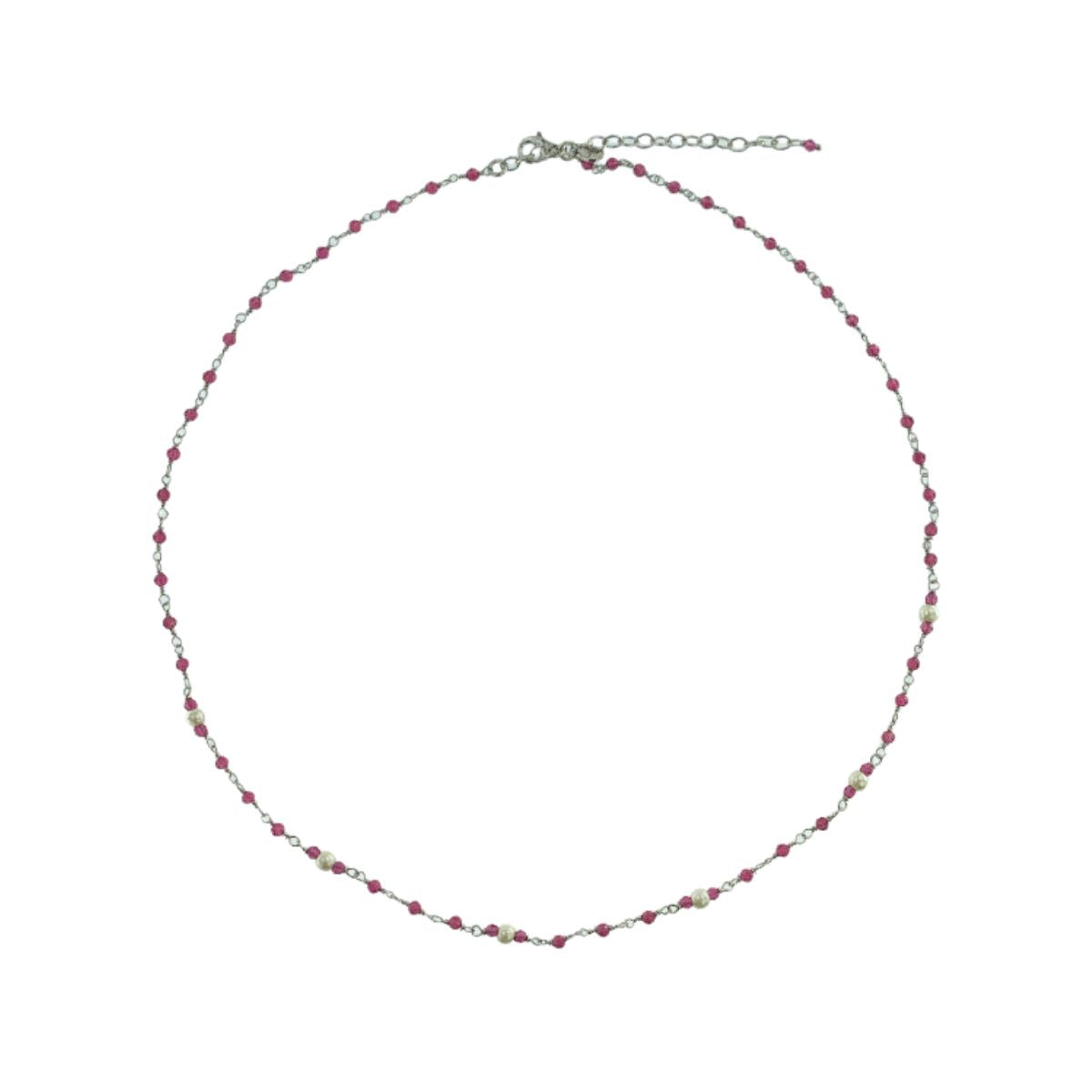 COLLIER EN ARGENT AVEC BOULES DE GRENAT ET DE PERLES