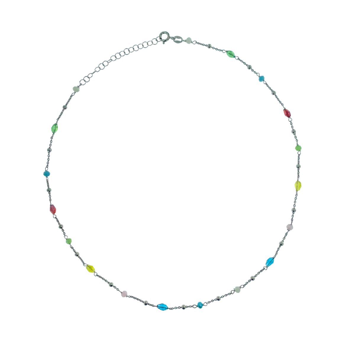 SILVER NECKLACE AND COLORED STONES