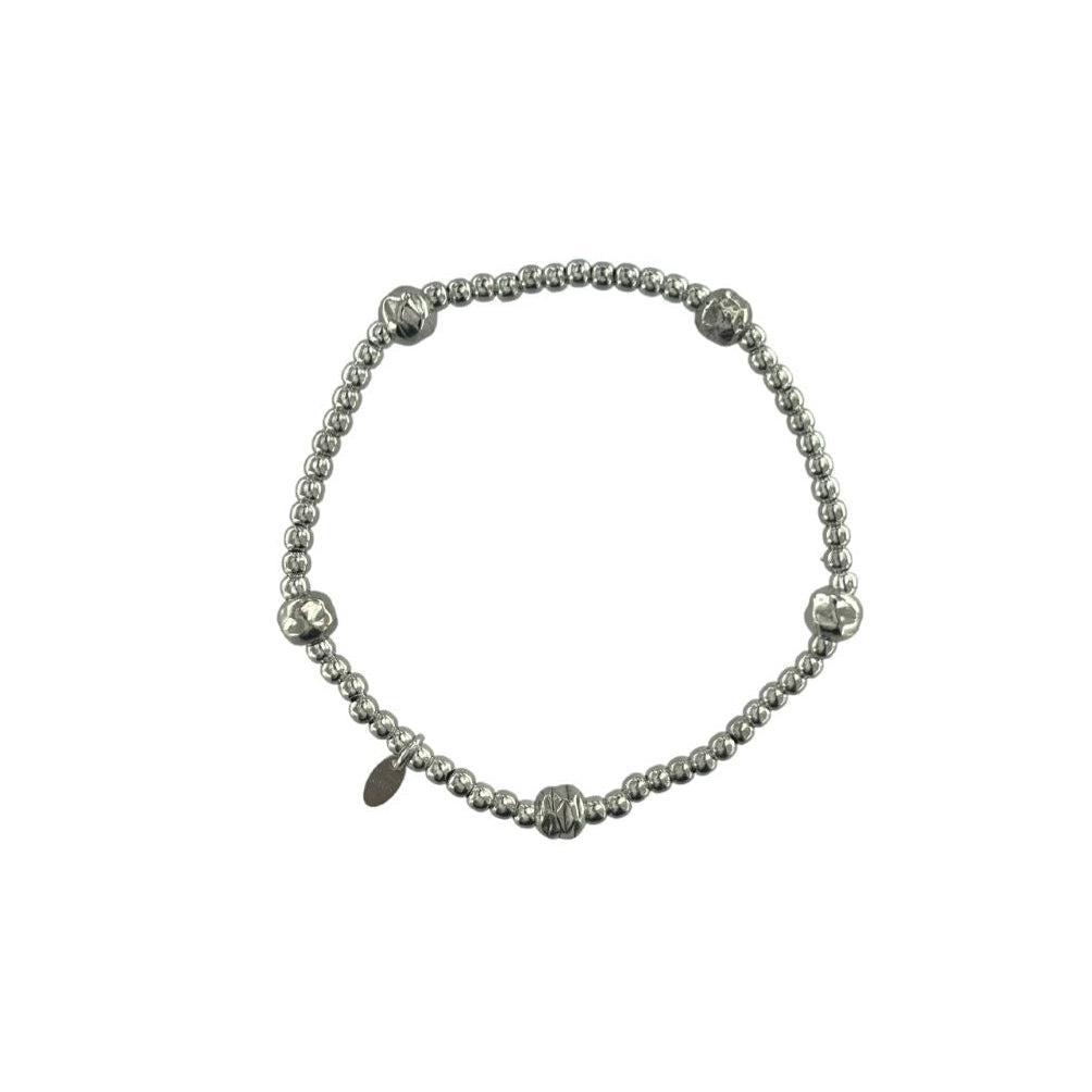 PULSERA ELASTICA DE PLATA 5 BOLAS GRANDES