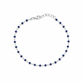 TOBILLERA INFANTIL PLATA CON BOLITAS AZULES