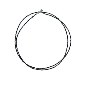 LONG BLACK SPINEL NECKLACE WITH SILVER CLASP