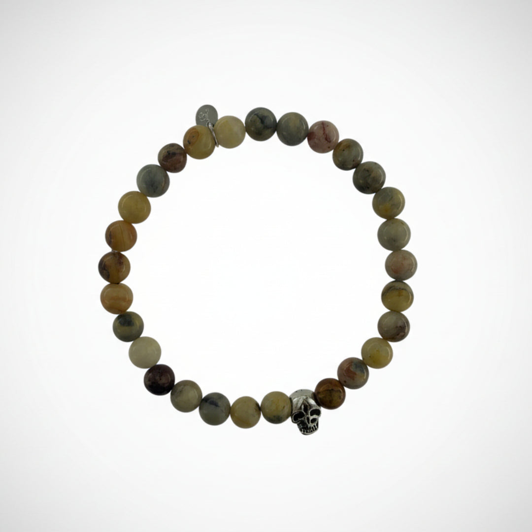 POLSERA ELÀSTICA ÀGATA I CALAVERA DE PLATA