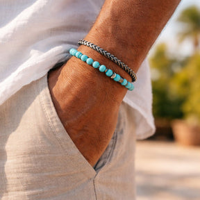 STEEL CHAIN ​​BRACELET WITH TURQUOISE BALLS