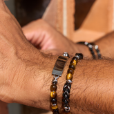 PULSERA DE PIEDRAS OJO DE TIGRE Y ACERO