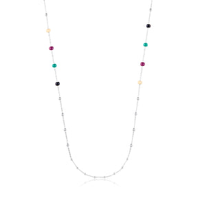 LONG NECKLACE WITH 8 DARK ENAMEL BEADS