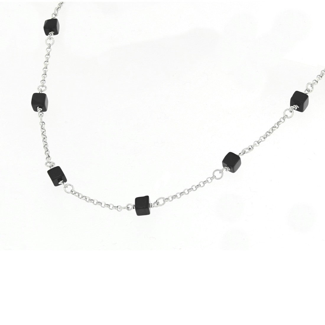 LONG SILVER AND ONYX NECKLACE