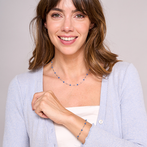 COLLIER BOULES ÉMAIL BLEUE ET CUBES ARGENT