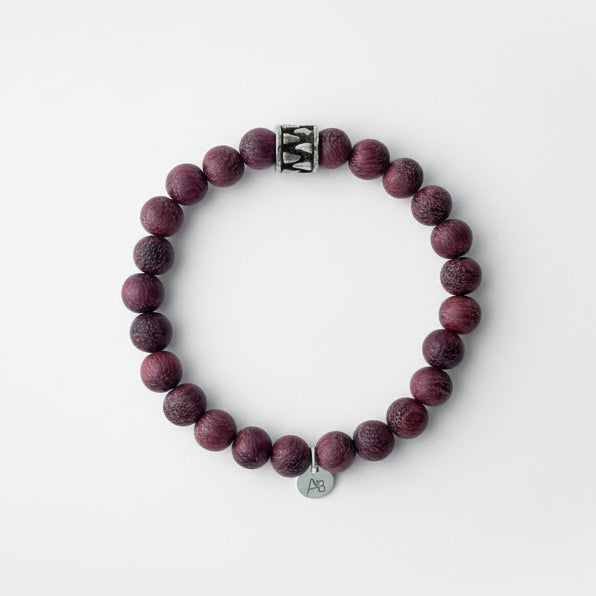 PULSERA DE MADERA BURDEOS Y ACERO