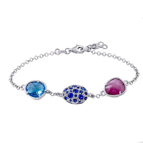 PULSERA CAPRI PLATA Y CRISTAL FUCSIA Y AZUL