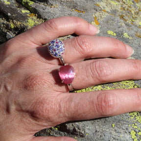 SILVER CAPRI RING AND PINK CAT'S EYE