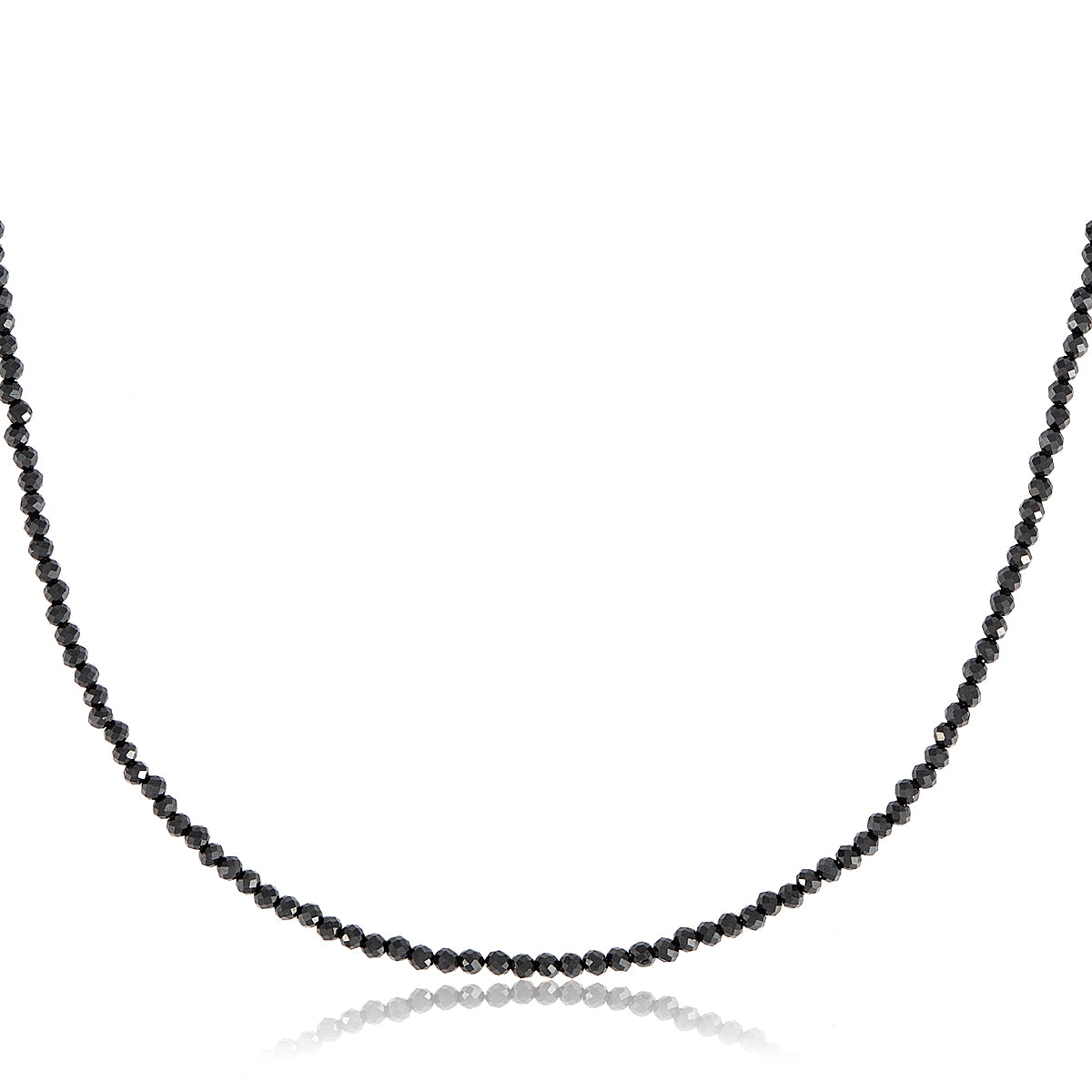 LONG BLACK SPINEL NECKLACE WITH SILVER CLASP