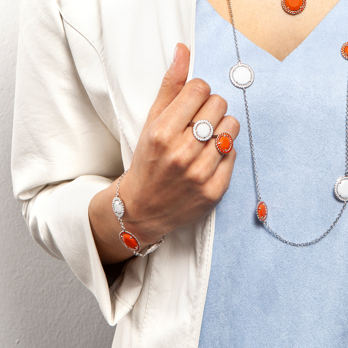 PULSERA KARAMEL CRISTAL CORAL - BLANCO