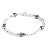 ELASTIC SILVER BRACELET WITH 5 BIG BLACK BALLS