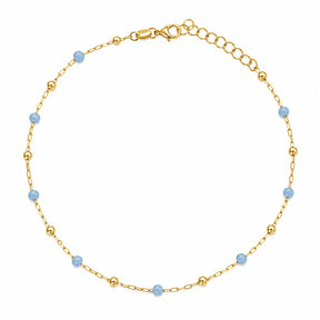 SILVER ANKLE BRACELET GOLDEN AND BLUE ENAMEL