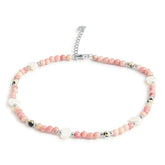 SILVER ANKLET WITH PINK STONES AND PEARLS