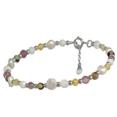SILVER ANKLET WITH MULTICOLORED STONES AND PEARLS