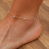 SILVER ANKLE BRACELET GOLDEN AND BLUE ENAMEL