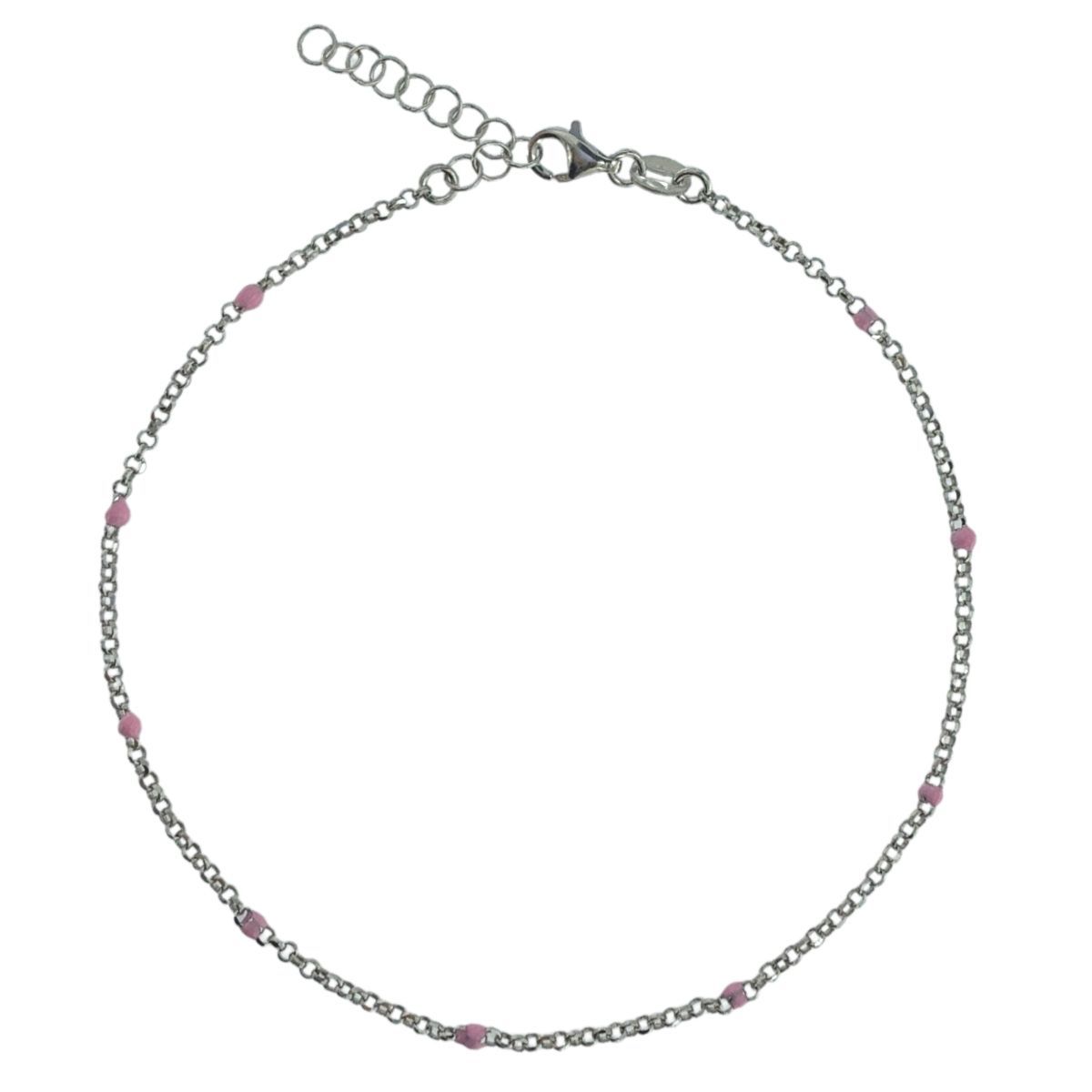 SILVER ANKLET WITH PINK BALLS