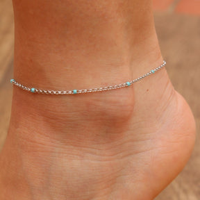SILVER ANKLE BRACELET AND TURQUOISE BALLS