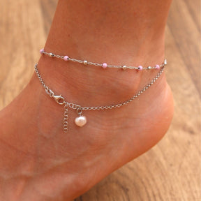 SILVER AND PEARL ANKLE BRACELET