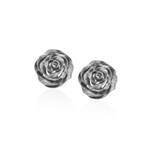 SMALL ROSE EARRINGS IN SILVER WITH BLACK RHODIUM