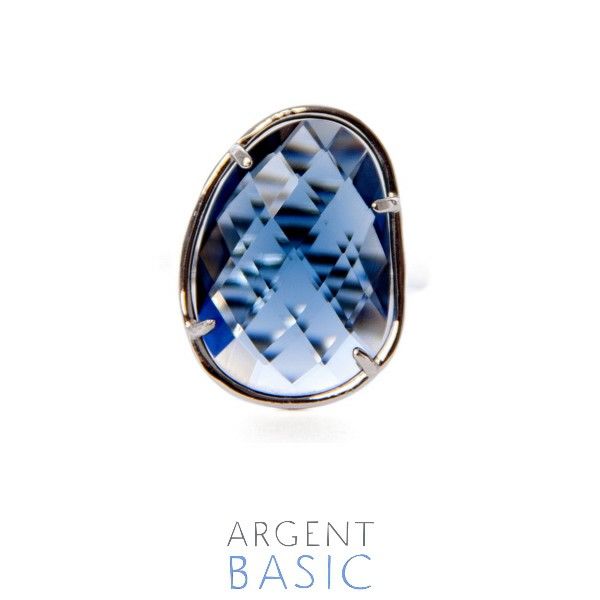 IRREGULAR COLORS SILVER AND MARINE GLASS RING